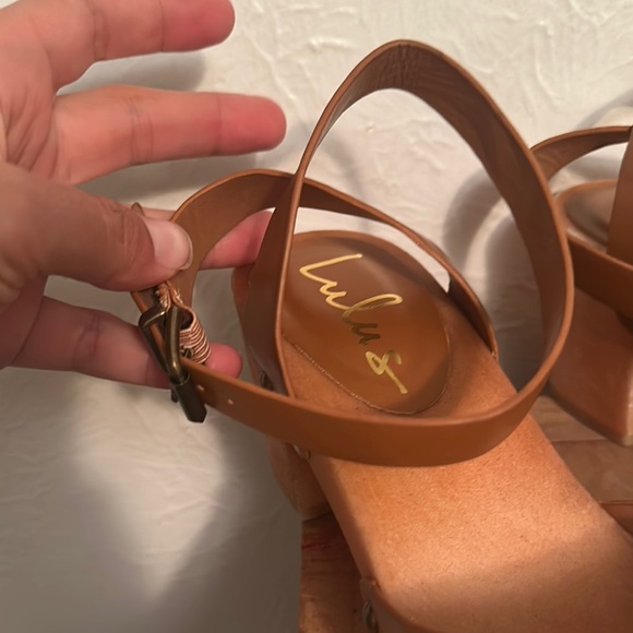 Lulu's Brown Leather Mules with Wooden Platform Size 9 - Picture 4 of 8